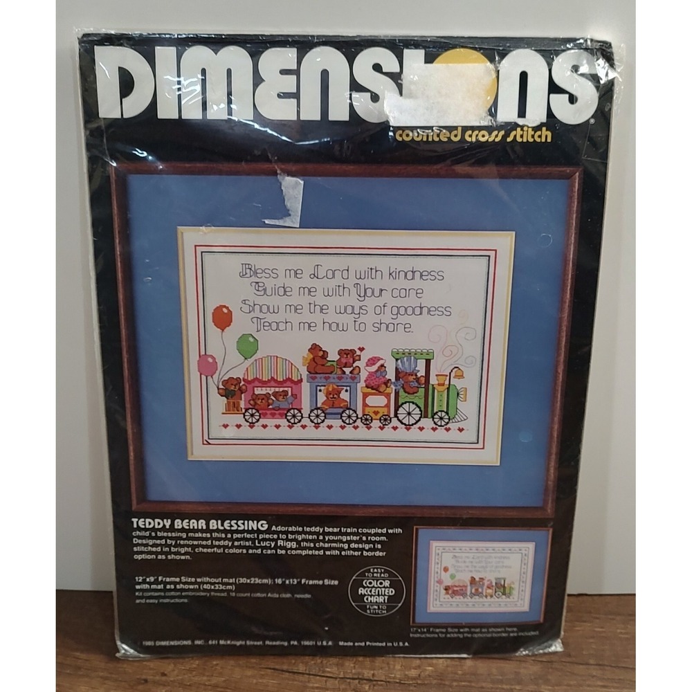 Dimensions Counted Cross Stitch Kit Teddy Bear Blessing 3592 12" x 9" 1985 A6